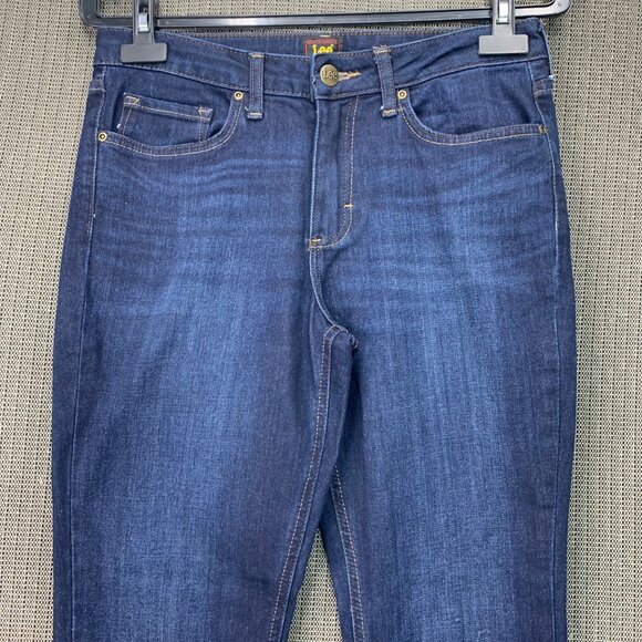 Lee Womens Size 8 Short Blue Mid-Rise Skinny Jeans Dark Wash Stretch Denim - Picture 8 of 9